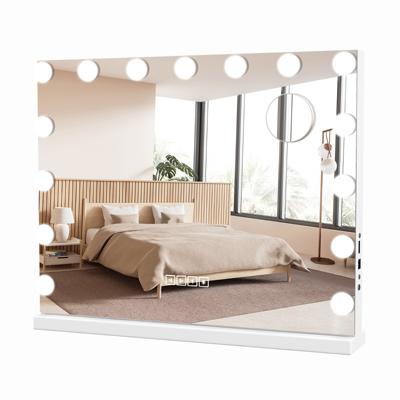 58 x 48 cm Make-up Spiegel met 15 LED's 3-Kleuren Dimbare Spiegel Intelligente Aanraakbediening Vergrootglas 2 Speakers