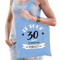 Cadeau tas voor dames - 30 en perfect - lichtblauw - katoen - 42 x 38 cm - dertig - shopper Cadeau tas voor dames - 30 en perfect - lichtblauw - katoen - 42 x 38 cm - dertig - shopper
