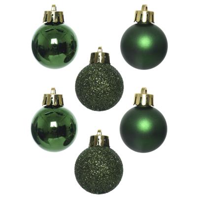Mini kerstballen - 14x st - donkergroen - D3 cm - kunststof - kerstversiering Mini kerstballen - 14x st - donkergroen - D3 cm - kunststof - kerstversiering