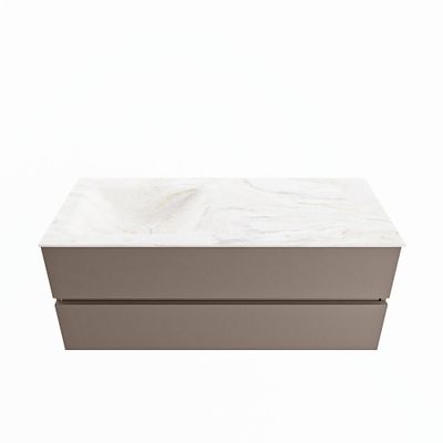 MONDIAZ VICA-DLUX 120cm badmeubel onderkast Smoke 2 lades. Inbouw wastafel CLOUD links 1 kraangat, kleur Ostra.