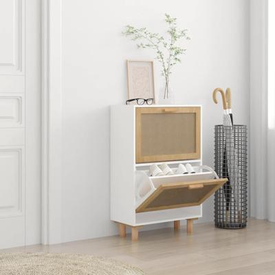 Schoenenkast 52x25x80 cm bewerkt hout en natuurlijk rattan wit
