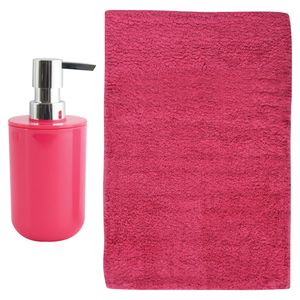 MSV badkamer droogloop mat - Napoli - 45 x 70 cm - met bijpassend zeeppompje - fuchsia roze - Badmatjes