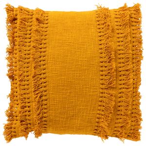 Dutch Decor - FARA - Sierkussen 45x45 cm - 100% katoen - met franjes - Golden Glow - geel