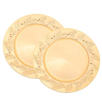 Diner/Kerstdiner onderborden - 2x - goud - kerstprint - rond - D33 cm - multifunctioneel