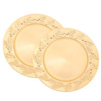 Diner/Kerstdiner onderborden - 2x - goud - kerstprint - rond - D33 cm - multifunctioneel