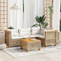 5-delige Loungeset met kussens poly rattan beige