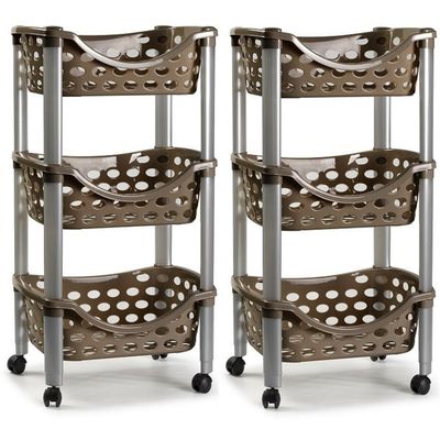 Set van 2x keukentrolley/roltafel 3 laags kunststof bruin 40 x 65 cm