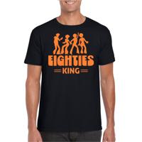 Verkleed T-shirt voor heren - eighties king - zwart/oranje - jaren 80/80s - carnaval