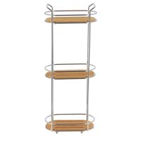 Tendance Badkamer organizer - zilver - metaal/hout - 3 lagen - 62 x 25 x 14 cm - douche rek