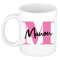 Naam mok Manon - roze - wit - keramiek - 300 ml - verjaardag/cadeau beker Naam mok Manon - roze - wit - keramiek - 300 ml - verjaardag/cadeau beker