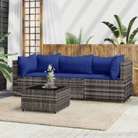 4-delige Loungeset met kussens poly rattan grijs - thumbnail