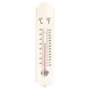 Esschert design thermometer - voor binnen en buiten - ivoor wit - 30 x 7 cm - Celsius/fahrenheit   -