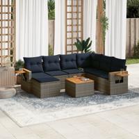 8-delige Loungeset met kussens poly rattan grijs