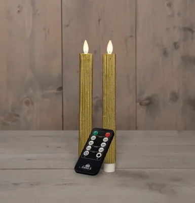Anna&apos;s Collection LED dinerkaars flame effect ribbel 23 cm goud 2 stuks