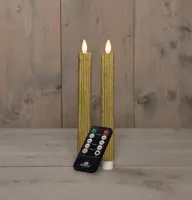 Anna&apos;s Collection LED dinerkaars flame effect ribbel 23 cm goud 2 stuks