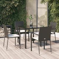 5-delige Tuinset met kussens poly rattan zwart