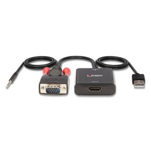 Lindy 38284 video kabel adapter VGA (D-Sub) + 3.5mm HDMI + 3.5mm Zwart