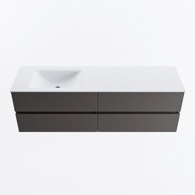 MONDIAZ VICA 160cm badmeubel onderkast Dark Grey 4 lades. Wastafel CLOUD links zonder kraangat, kleur Talc.
