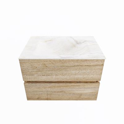 MONDIAZ VICA-DLUX 70cm badmeubel onderkast Washed Oak 2 lades. Inbouw wastafel CLOUD midden zonder kraangat, kleur Ostra.