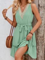 V Neck Casual Loose Lace Dress With No - thumbnail