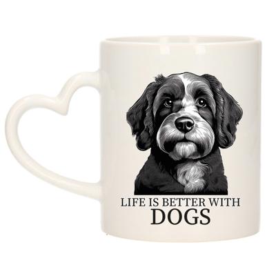 Cadeau mok voor honden liefhebbers - Labradoodle - wit - hartjes oor - keramiek - 300 ml
