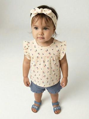 Babyset voor meisjes T-shirt short heupband leiblauw