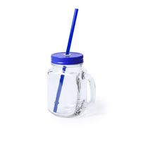 1x stuks glazen Mason Jar drinkbekers blauwe dop/rietje 500 ml