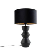 QAZQA Design tafellamp zwart 16 cm velours kap zwart met goud 35 cm -
