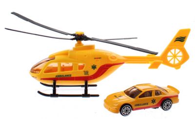 Jonotoys helikopter reddingsdienst diecast 18 cm geel 2 delig