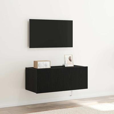 Tv-wandmeubel met LED-verlichting 80x35x31 cm zwart eikenkleur