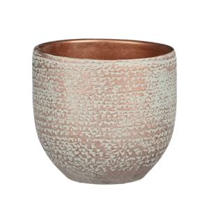 Mica Decorations Plantenpot - terracotta - koper/wit - D14/H12 cm   -