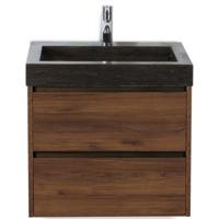 Dante Badmeubelset 60 cm - Walnoot - Wastafel Hardsteen Wit Lucca
