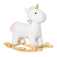 HOMCOM 2-IN-1 schommelpaard met wielen pluche schimmeldier babyschommel speelgoed voor 36-72 maanden kinderen tinten PP-kunststof wit 63 x 38 x 63