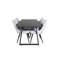 IncaBLBL eethoek eetkamertafel uitschuifbare tafel lengte cm 160 / 200 zwart en 4 Velvet Deluxe eetkamerstal lichtgrijs, - thumbnail