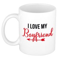 I love my boyfriend cadeau koffiemok / theebeker wit met pijl 300 ml   -