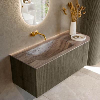 Badmeubel Mondiaz Kurve-Dlux | 115 cm | Meubelkleur Shadow | Wastafelkleur Oza | Solid surface | Wasbak linker zijde spoelbak | Zonder kraangat(en)