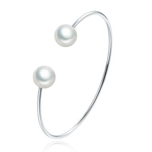 Zilverkleurige Dames Armband Bangle met Imitatie Parel