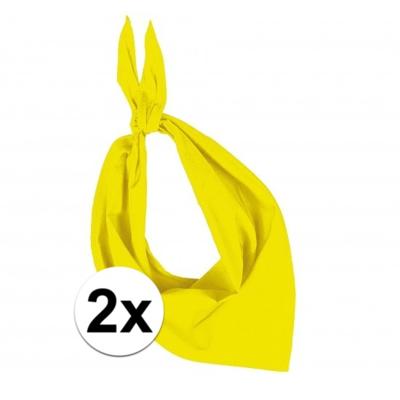 Bandana/hals zakdoek - 2x - geel - voor kind en volwassenen - polyester/katoen