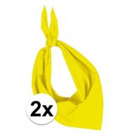 Bandana/hals zakdoek - 2x - geel - voor kind en volwassenen - polyester/katoen