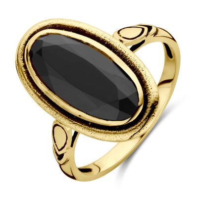Ring Vintage geelgoud-onyx zwart 11 x 18,5 mm