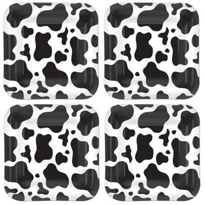 Koeien print bordjes - 16x stuks - 22x22 cm - papier - feest/verjaardag/themafeest