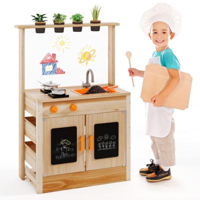 Modderkeuken voor Kinderen Buiten Kinderkeuken Hout met Plantenpotten en Kookaccessoires Speelkeuken met Kraan Gootsteen en Borden