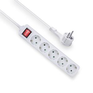 ACT Stekkerdoos met lichtgevende schakelaar en platte stekker, 5 sockets, 1,5 m, wit