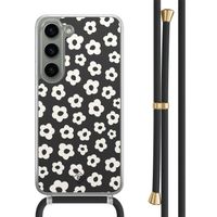 Samsung Galaxy S23 hoesje met zwart koord - Retro bloempjes