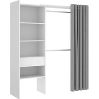 Uitschuifbare kleedkamer met gordijn + 1 lade - Wit decor - L 160-113 x D 50 x H 205 cm - SUIT