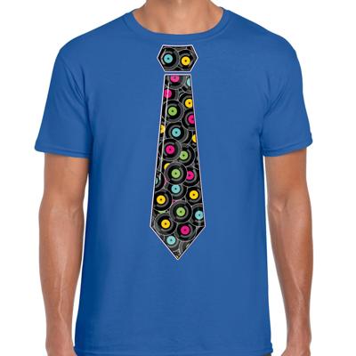 Cadeau T-shirt voor heren - langspeelplaat stropdas - blauw - muziek fan