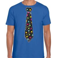 Cadeau T-shirt voor heren - langspeelplaat stropdas - blauw - muziek fan