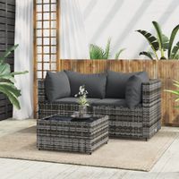 3-delige Loungeset met kussens poly rattan grijs - thumbnail