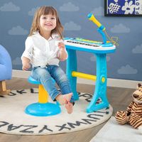 Elektronisch 31 Toetsenbord voor Kinderen met Krukje & Microfoon voor Kinderen Vanaf 3 Jaar Blauw