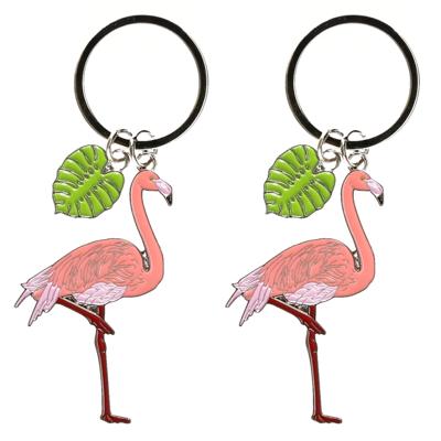 4x stuks metalen flamingo sleutelhanger 5 cm